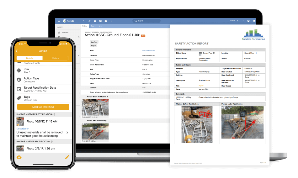 Novade Safety Construction App 04 safety reports on web and mobile application
