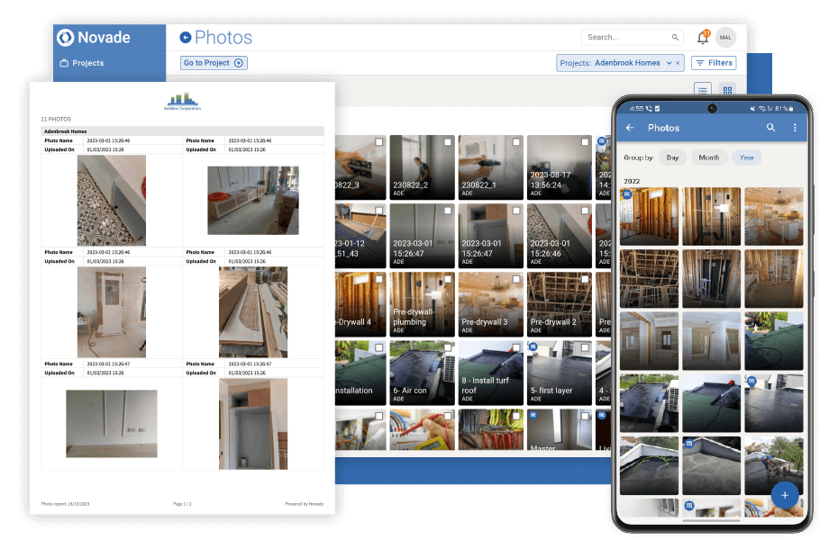 Construction app showing photo-based site reports for quality control and documentation