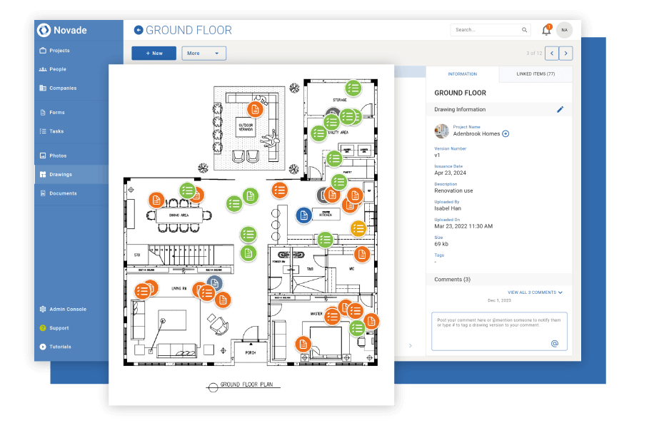 Digital document and drawing management system for construction projects