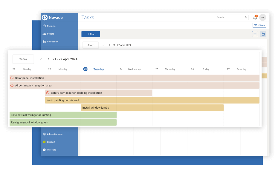 Task management dashboard for tracking and assigning tasks on construction sites